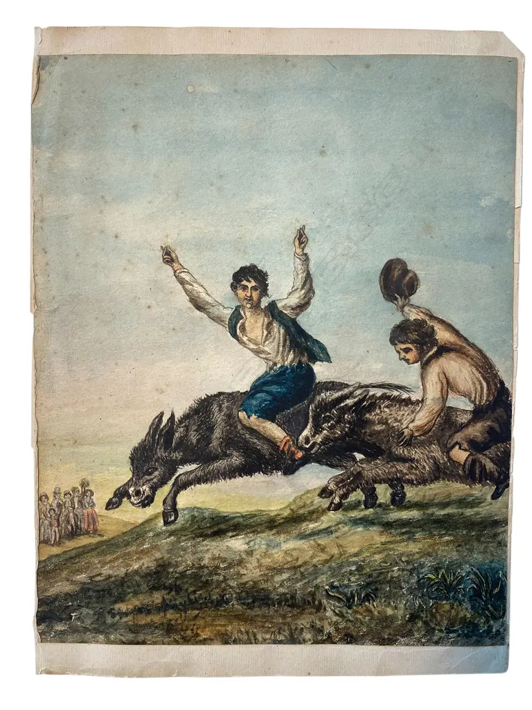 unidentified painter 'Boys riding donkeys', Image 1++